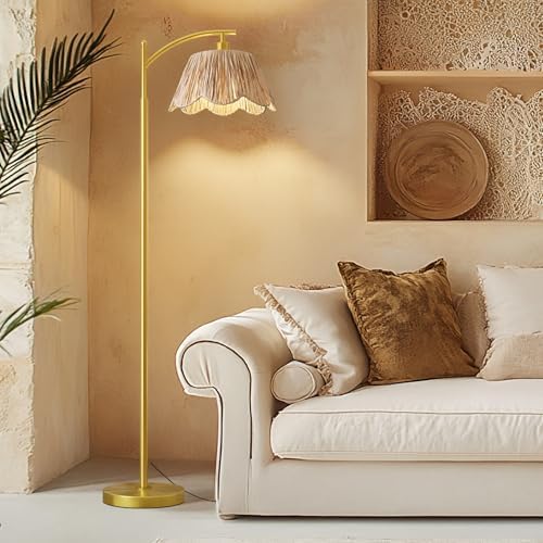 Oneach Arc Floor Lamp for Living Room,Rattan Boho Floor Lamp Decor with Hand-...