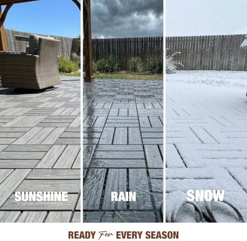 Acacia Wood Interlocking Deck Tiles, Patio & Backyard Tile, 12 in, 9 PCS