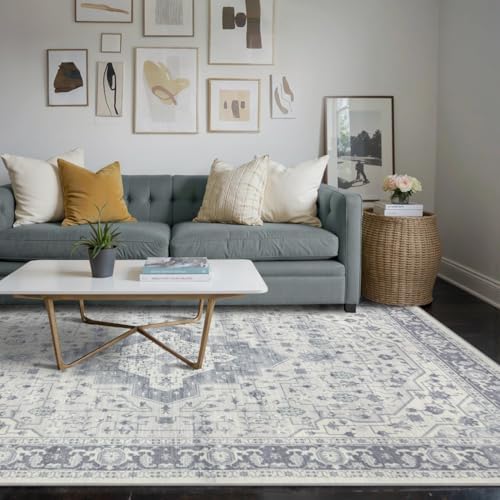 Rugxara 5X7 Washable Area Rug for Living Room, Bedroom,Blue Quartz