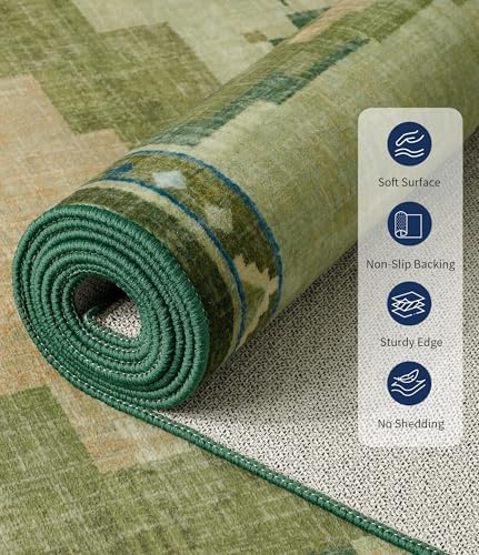 YIHOUSE 9’x12’ Washable Green Mid Century Modern Area Rug for Living Room