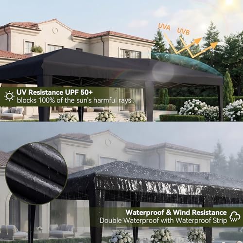 Aoxun 10x20 Pop Up Canopy Tent with 6 Sidewalls, Party Tent, Black
