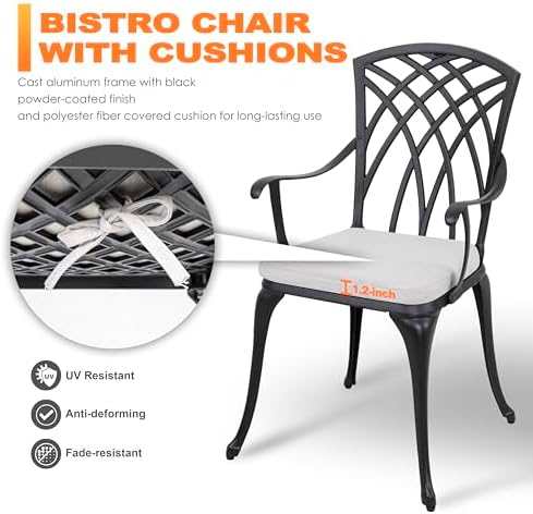 NUU GARDEN Bistro Set 3 Piece Outdoor Cast Aluminum Patio Bistro Set Patio Ta...