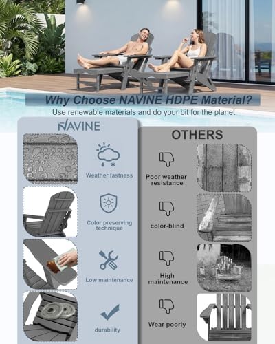 NAVINE Adjustable Adirondack Chair Set of 2 with Retractable Ottoman