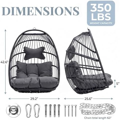 Nicesoul Foldable Space-Saving Hanging Egg Chair No Stand, 350lbs Reinforced ...