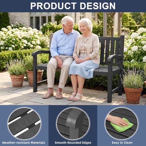 Weatherproof Resin Outdoor Garden Bench, 2-Seater, Black