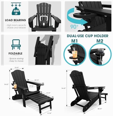 THOEOE Adirondack Chairs with Footrest, Folding HDPE Chairs