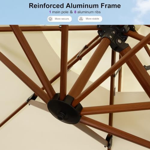PURPLE LEAF Cantilever Umbrella 10ft Double Top Wood-Grain Finish, Cream