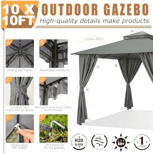 COBIZI 10x10 FT Outdoor Gazebo, Soft Top Patio Gazebo with Ventilated Double-...