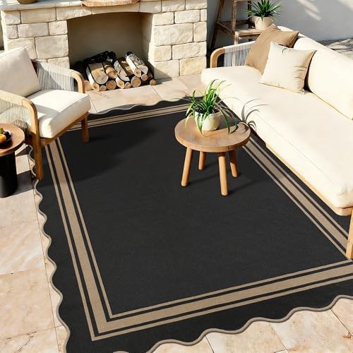 Zeeinx 5x7 Scalloped Rug Easy Jute Washable Outdoor Patio Rug
