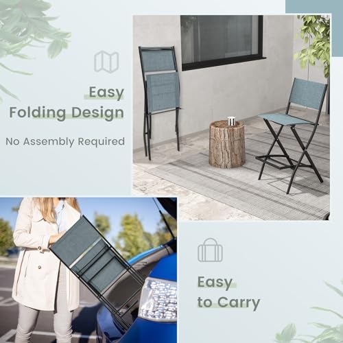 Tangkula Outdoor Barstools Set of 2, Counter Height Folding Bar Chairs with B...