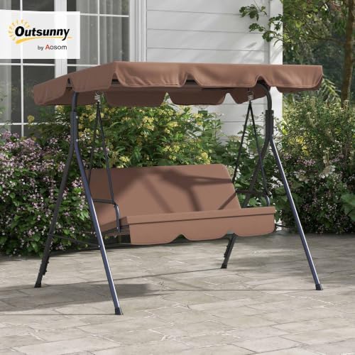 Outsunny 3-Person Porch Swing w/Stand Adjustable Tilt Canopy, Brown