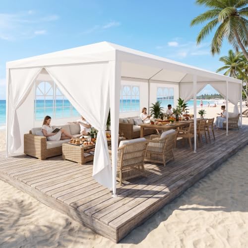 HOTEEL 10x30FT Party Tent Outdoor Canopy with 8 Removable Walls, White