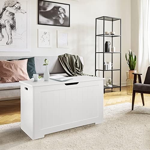 Wooden Storage Chest, Storage Trunk w/2 Safety Hinges,Storage Bench, Modern L...