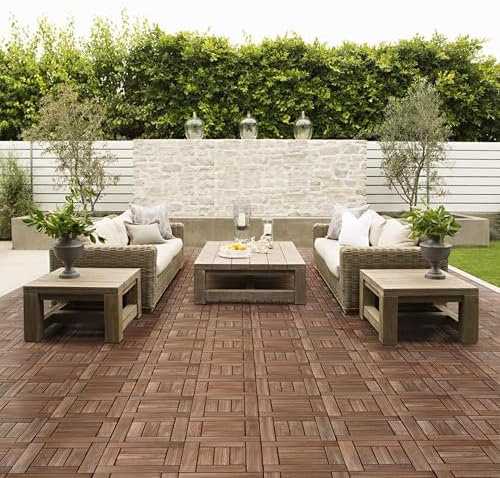 Yaheetech 27PCS Patio Floor Tiles Outdoor Interlocking Deck 12 x 12in,Brown