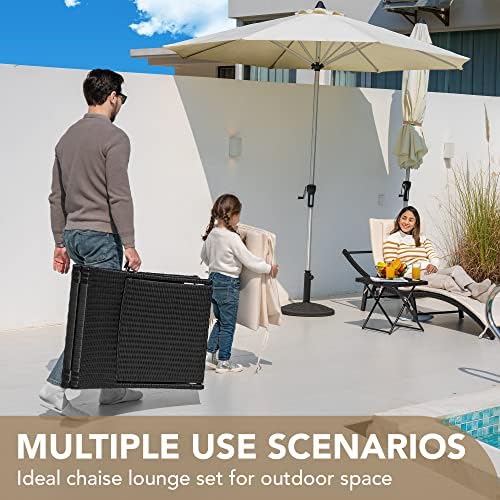 Devoko Patio Chaise Lounge Sets Outdoor Rattan Adjustable Back 3 Pieces Cushi...