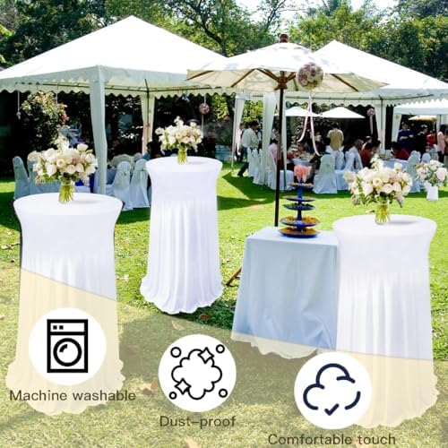 5 Pack White Cocktail Table Covers - 32 x 43 Inch Stretch Spandex Cocktail Ta...