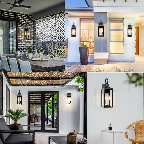19" Large Dusk to Dawn Outdoor Wall Lantern 2-Light, Modern Porch Lights