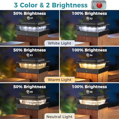 kolpop 4x4 Solar Post Cap Lights Outdoor 16Pack- 3 Color Temperatures& 2 ...