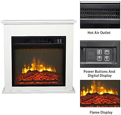 25''W Freestanding Electric Fireplace Stove Space Heater with Realist...