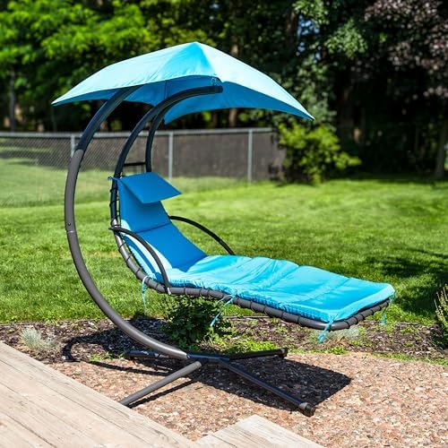 Sunnydaze Floating Chaise Lounger Swing Chair with Umbrella Canopy - Curved S...