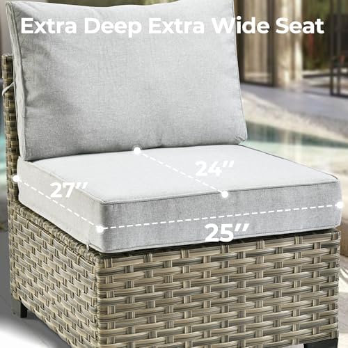 HOOOWOOO Outdoor Sectional Patio Furniture Set,6 Pieces Wicker Conversation S...