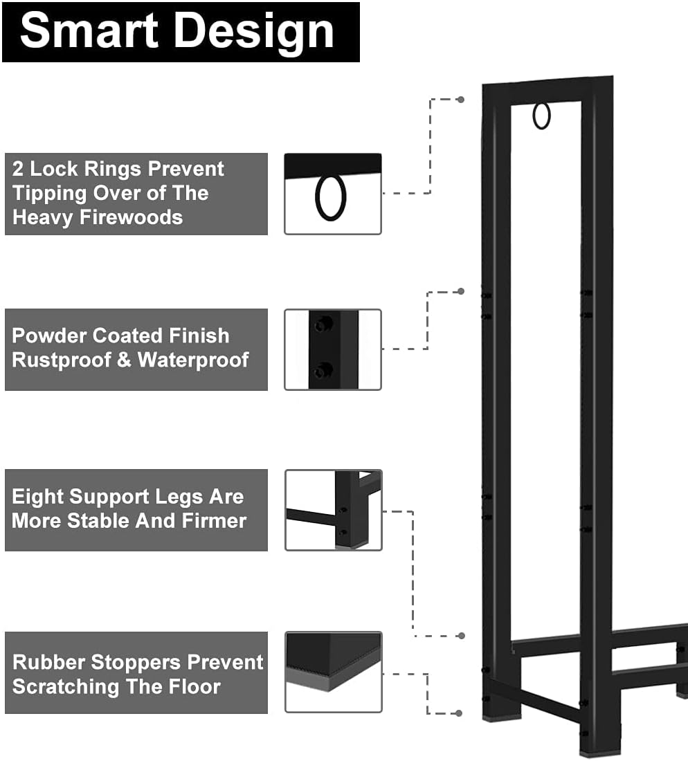 Koutemie 4Ft Outdoor Firewood Rack Holder for Fireplace Wood Storage, Adjusta...