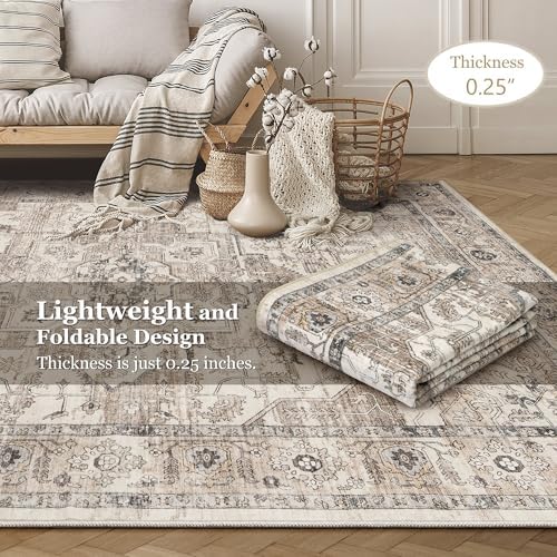 8x10 Area Rugs for Living Room: Washable Vintage Tea Brown Rug