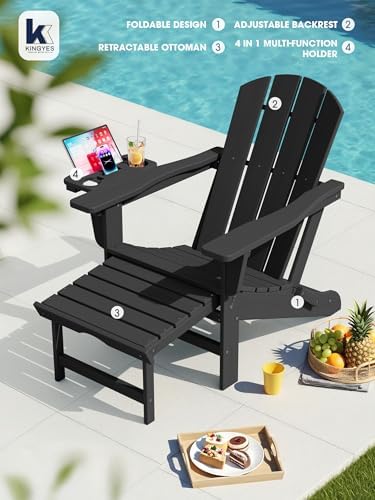 KINGYES Adjustable Folding Adirondack Chair with Footrest & 4-in-1 Multi-...