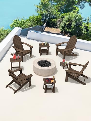 LUE BONA Outdoor Side Table,2-Tier Nesting HDPS Patio Side Table,Dark Brown