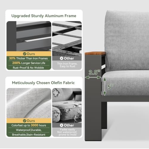 Aoxun Aluminum Patio Furniture Set with Swivel Chairs & Fire Pit Table