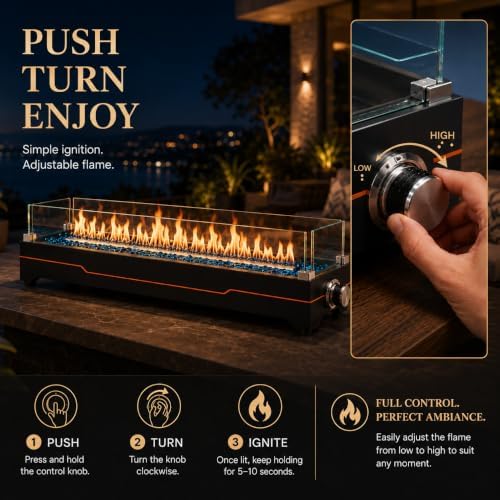 Grisun 36 Inch Tabletop Fire Pit with Glass Wind Guards for Patio & Camping