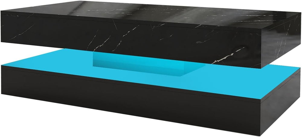 HOMFAMILIA LED Coffee Table with 2 Storage Drawers, Modern High Gloss Black C...