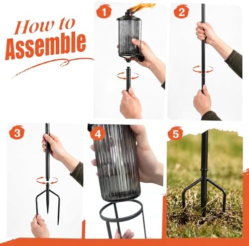 4 Pack Glass Citronella Torches, 16 oz Garden Torches for Outside with 3-Pron...