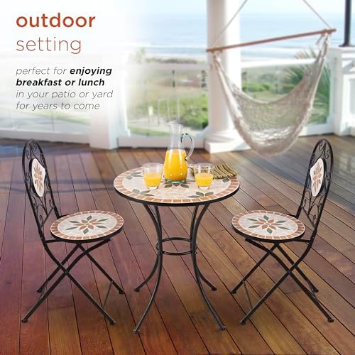 Alpine Corporation Indoor/Outdoor 3-Piece Mosaic Bistro Set Folding Table and...