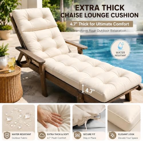 Chaise Lounge Cushion Outdoor, 74.4" x 22" Waterproof Patio Lounge ...