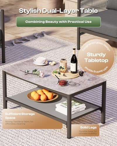 Aluminum Outdoor Patio Furniture Set with Dual-Layer Coffee Table, 4 Piece Mo...