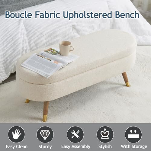 IAFIKE Oval Storage Bench 43.5" Ottoman Bench Upholstered Boucle Fabric ...