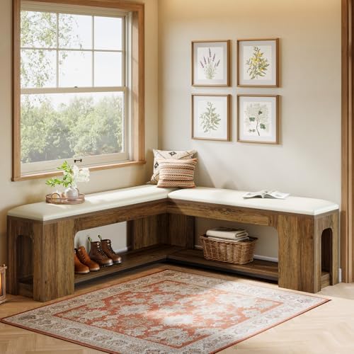 Tribesigns L Shaped Corner Bench with Removable Seat Cushion, 47.24" Farmhouse Breakfast Nook Bench, Corner Bench for Kitchen, Dining Room, Living Room