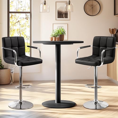Yaheetech Bar Stools Set of 2, Swivel with Backs, Adjustable Height, Black