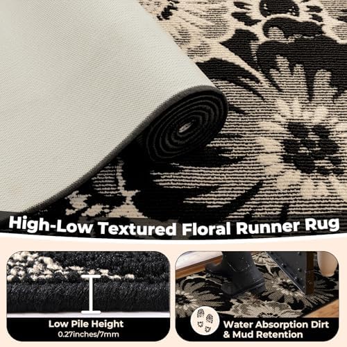 Findosom Hallway Runner Rug 2x8, Non Slip High-Low Textured Floral Washable R...