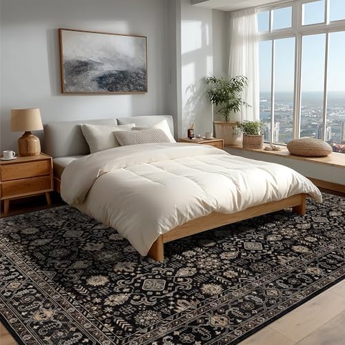Ruaruarug Washable Area Rug 8×10 for Living Room, Ultra Soft, Black Gold