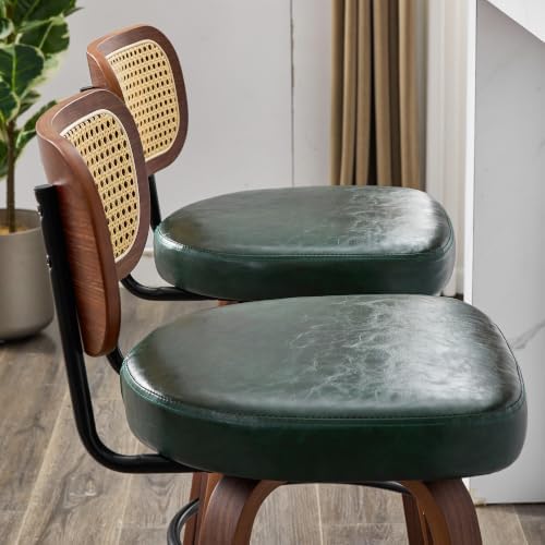 Rattan Bar Stools Set of 2,Upholstered PU Leather, 30''Counter Height...