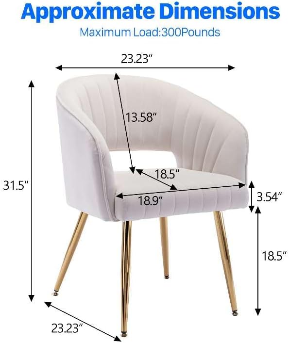 KCC Velvet Desk Chair Upholstered Tufted Chairs Dining Chairs 1 PC & Cream