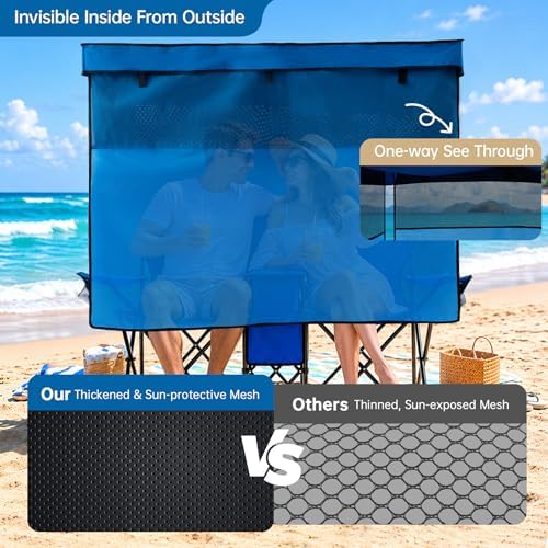 Double Beach Chair with Canopy Shade Oversized Camping Chairs with Canopy, Co...