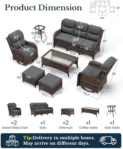 HILLGA Luxury Outdoor Patio Furniture Set with 6-Inch Thick Cushions