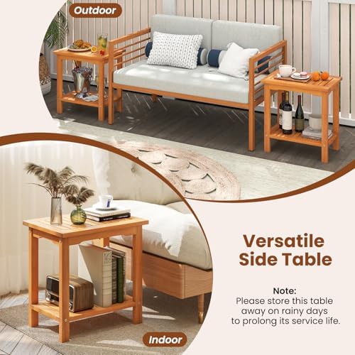 Tangkula Outdoor Side Table, 2-Tier Patio End Table with Slatted Tabletop &am...