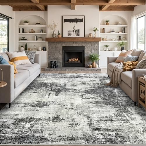 Tosuoka 9x12 Area Rugs for Living Room Abstract Washable Black Rug