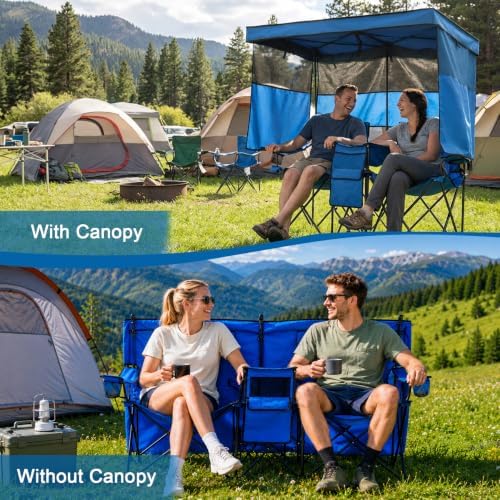 Double Beach Chair with Canopy Shade Oversized Camping Chairs with Canopy, Co...
