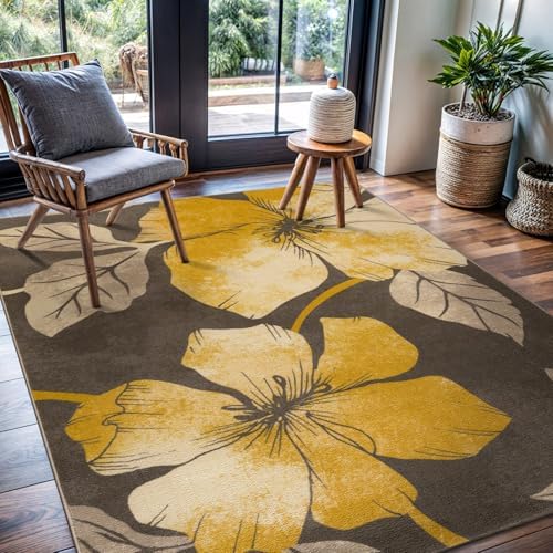 CAMILSON Solana Modern Floral 5x7 Area Rugs Non-Skid (Non-Slip) Rubber Backin...