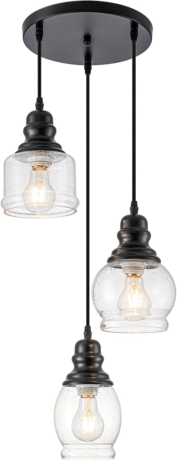 WILON 3 Light Seeded Glass Mini Pendant Lights Kitchen Island